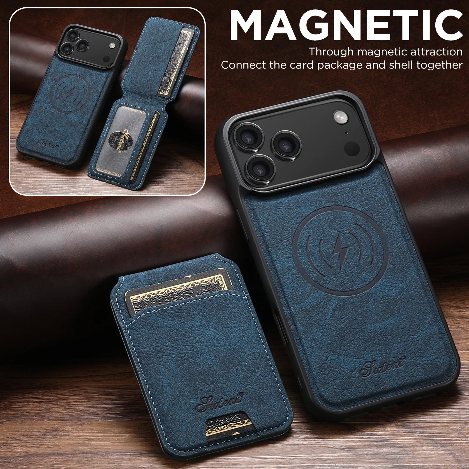 Magnetic Leather Wallet Case For iPhone