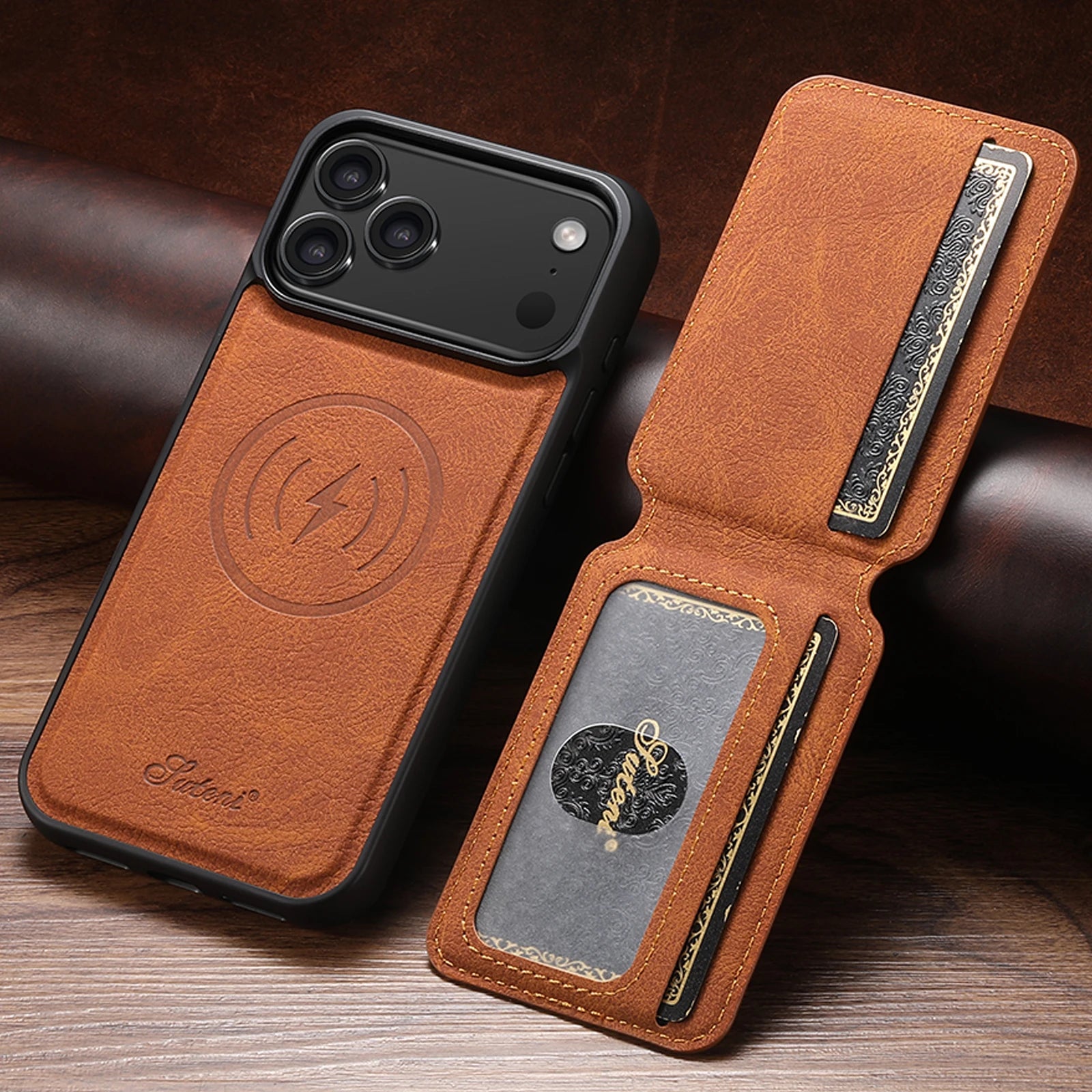 Magnetic Leather Wallet Case For iPhone