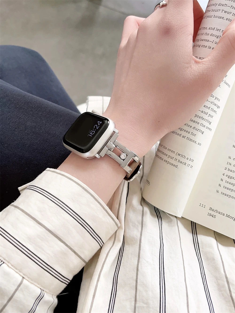 Diamonds Leather Strap For Apple Watch