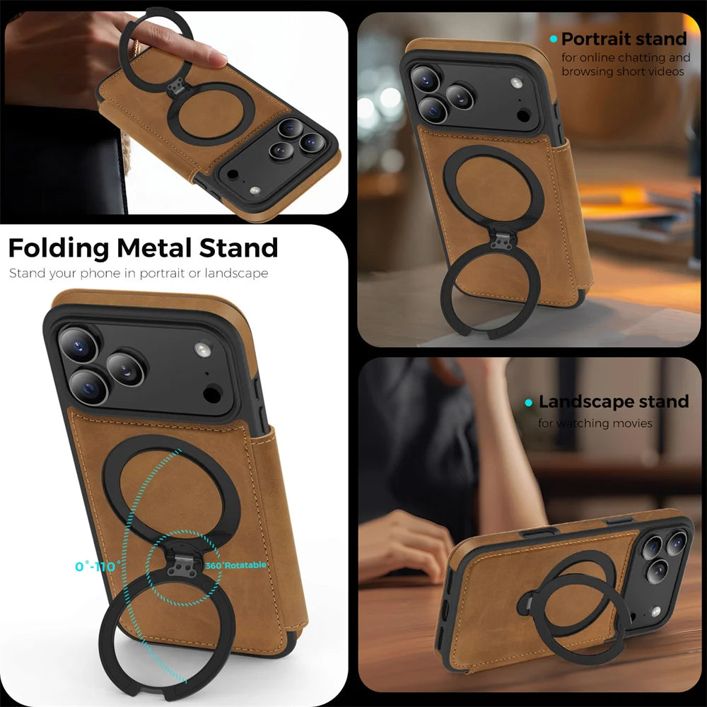 Leather MagSafe Wallet Case with Kickstand