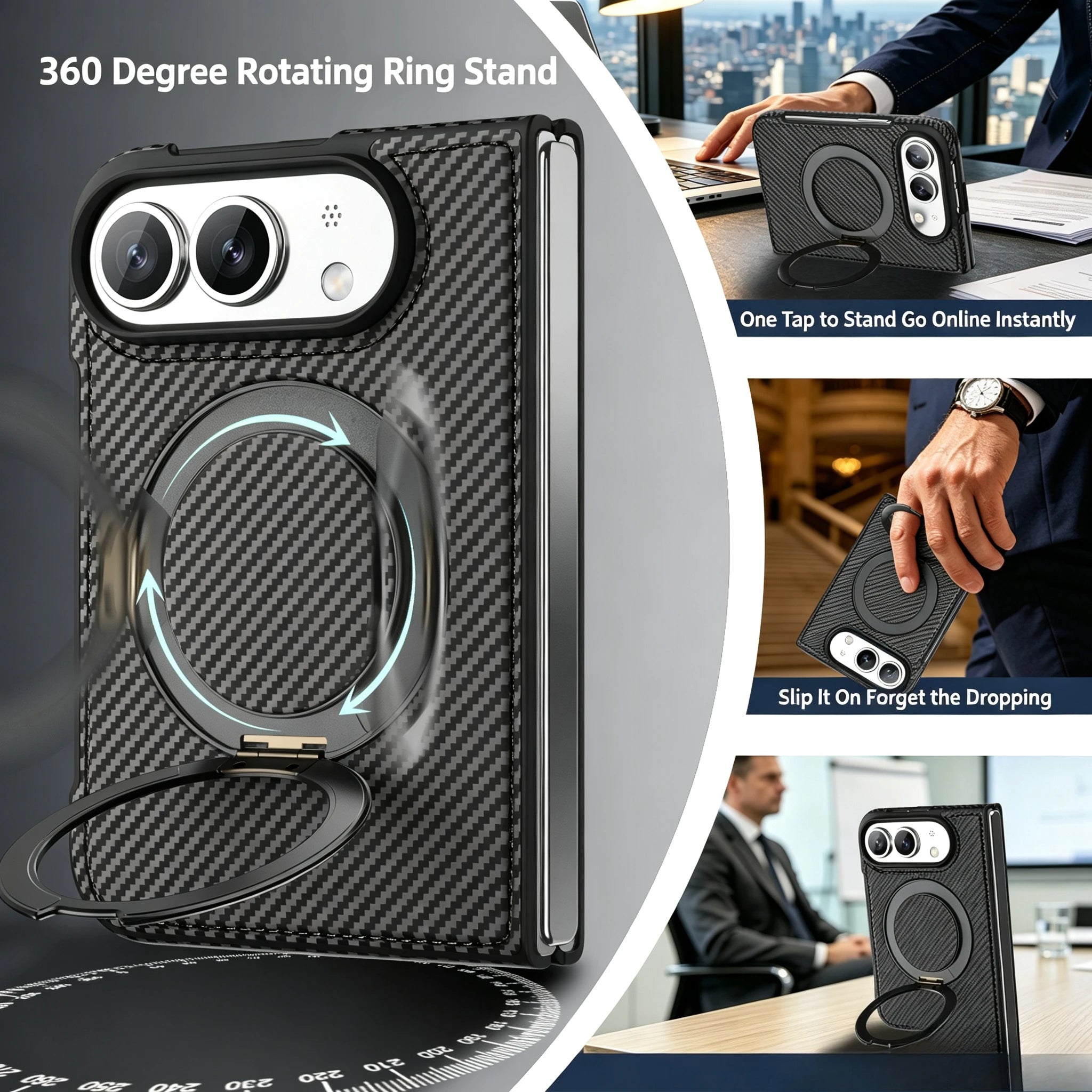 Carbon Fiber Magnetic Ring Stand Case for iPhone Ultra