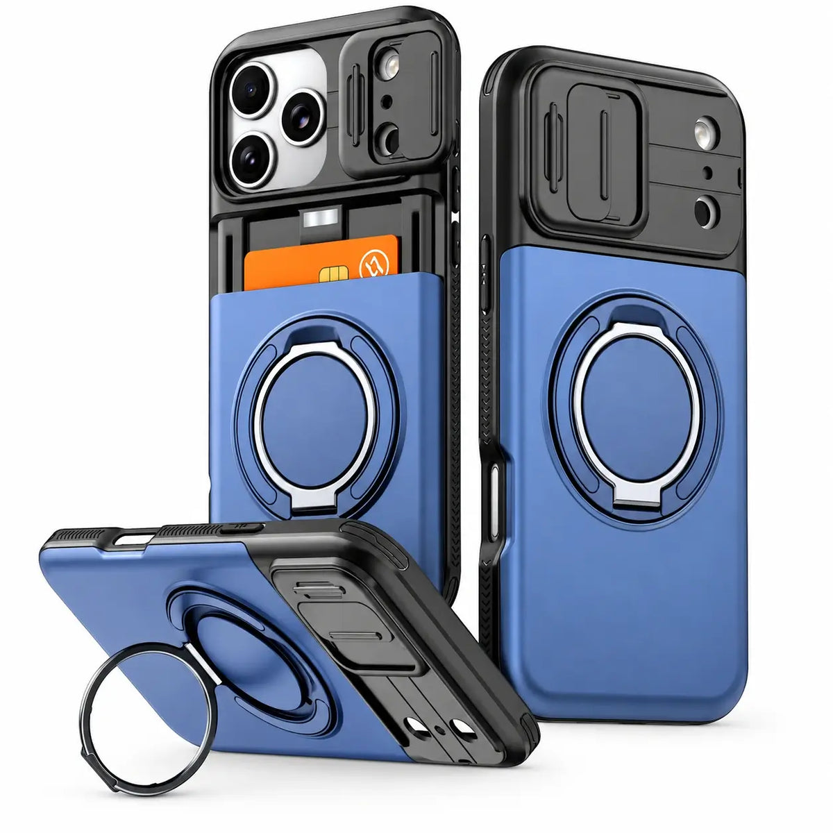 Rugged Card Holder Ring Stand Case for iPhone Series