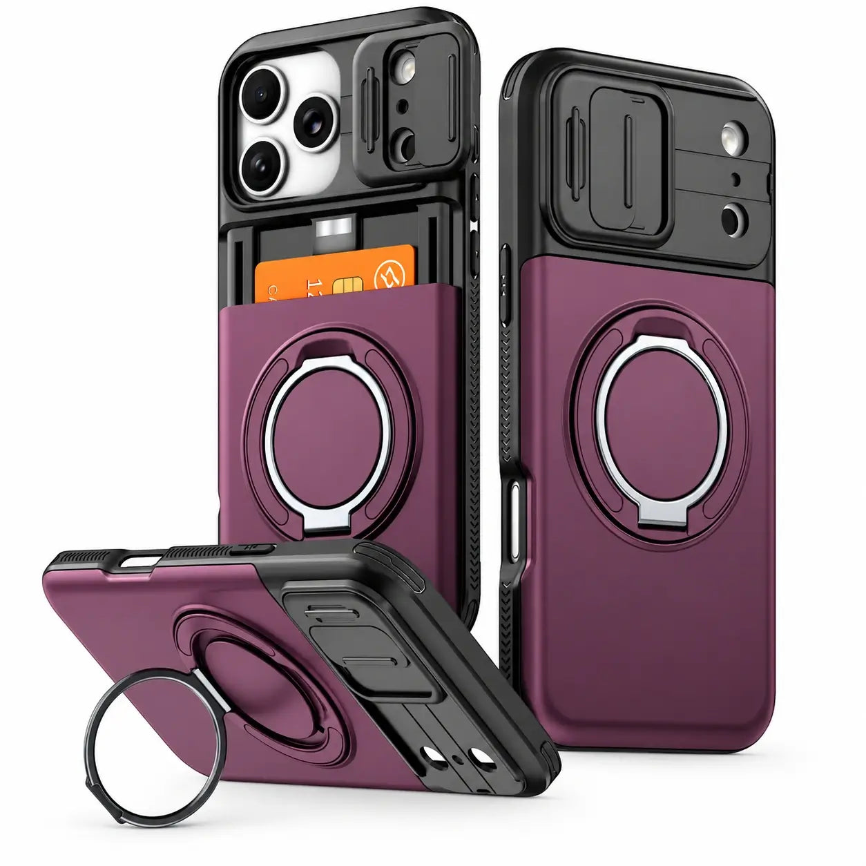 Rugged Card Holder Ring Stand Case for iPhone Series