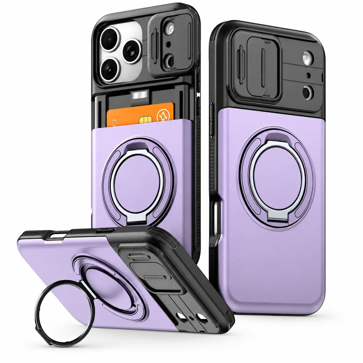 Rugged Card Holder Ring Stand Case for iPhone Series