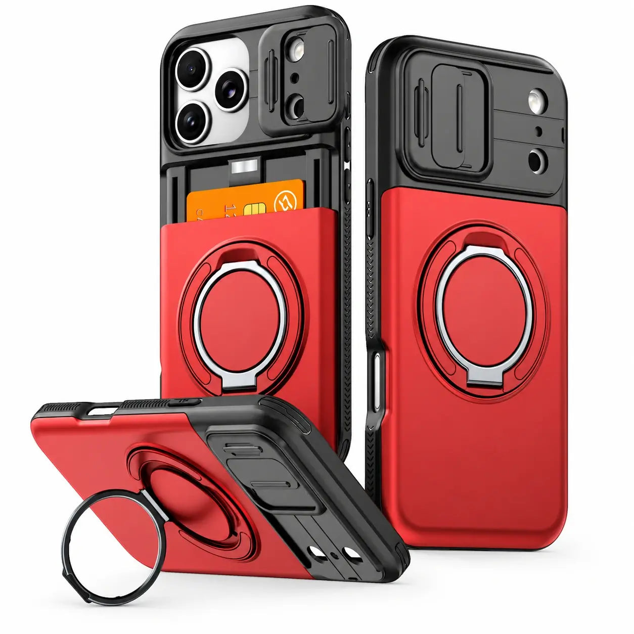 Rugged Card Holder Ring Stand Case for iPhone Series