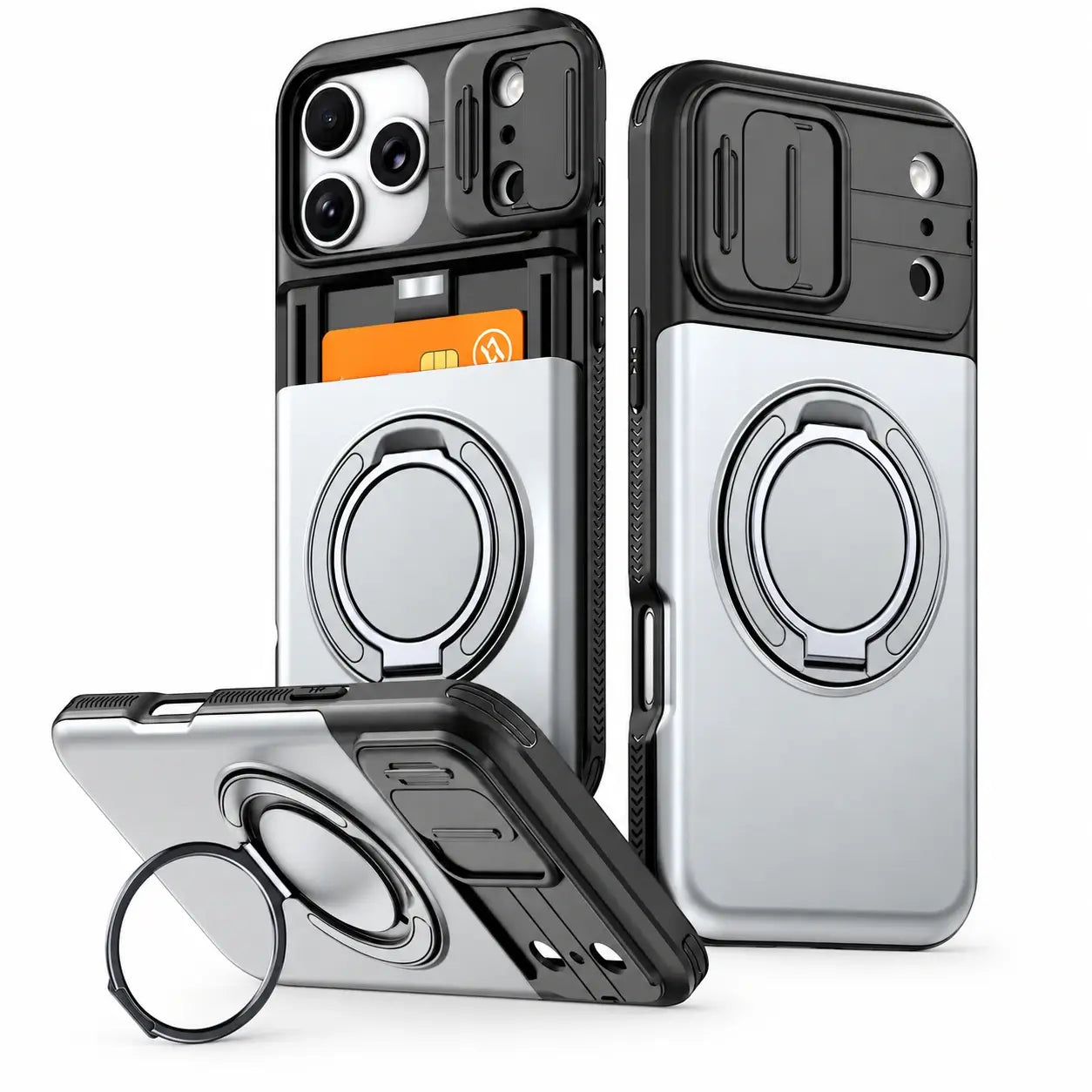 Rugged Card Holder Ring Stand Case for iPhone Series