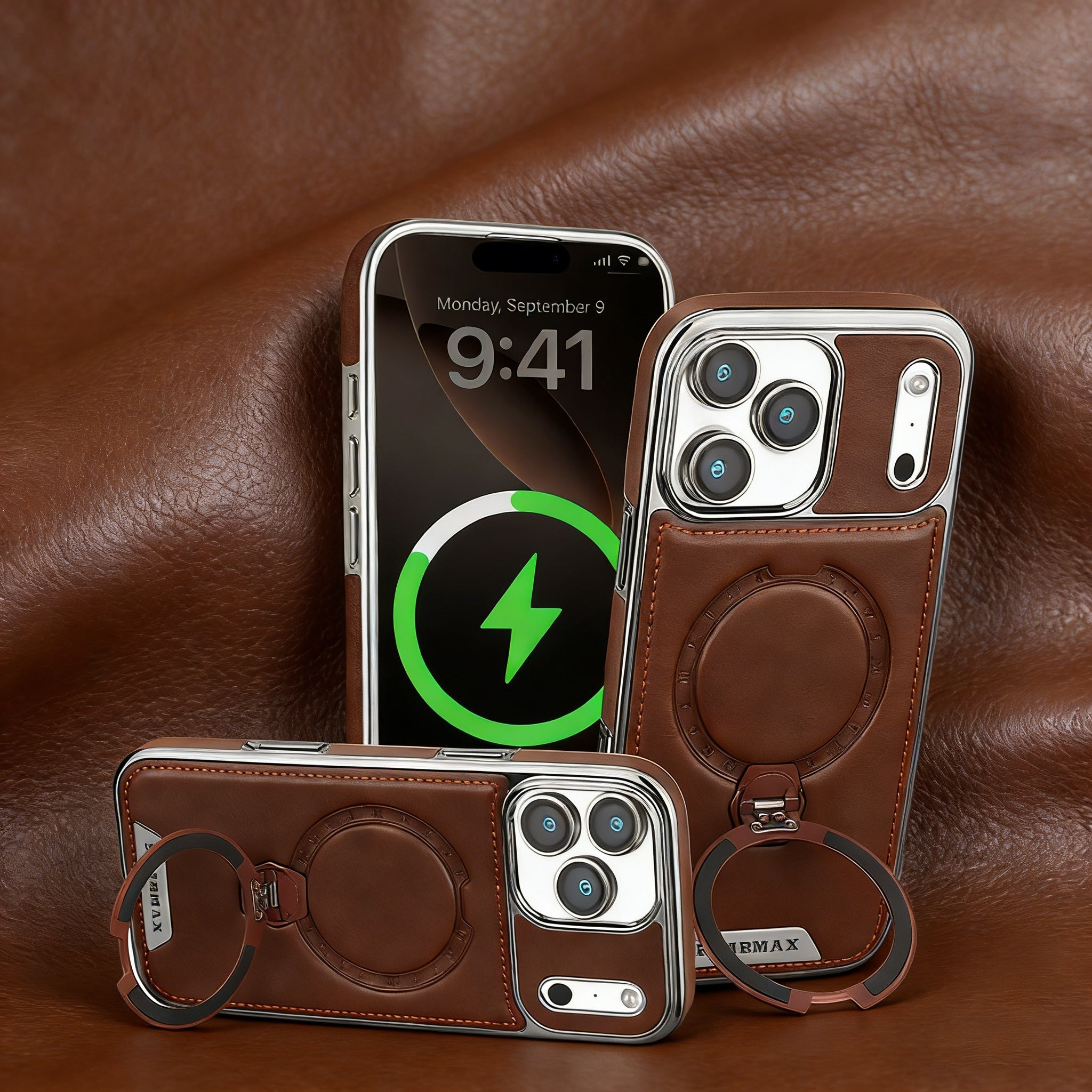 Luxury Leather Magnetic Ring Stand Case