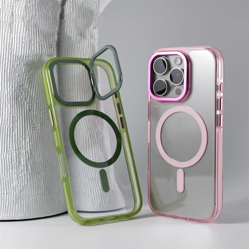 Transparent MagSafe Case with Stand for iPhone Series