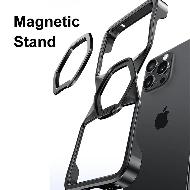 Aluminum Magnetic Case with Metal Stand For iPhone Series