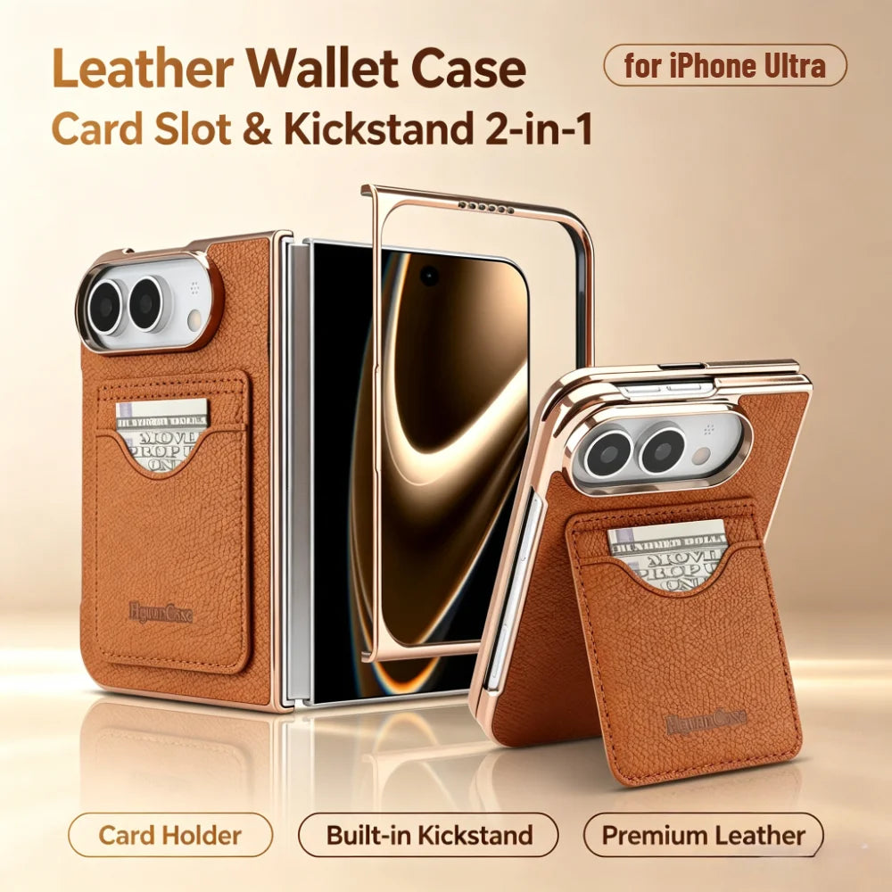 Premium Leather Wallet Kickstand Case for iPhone Ultra