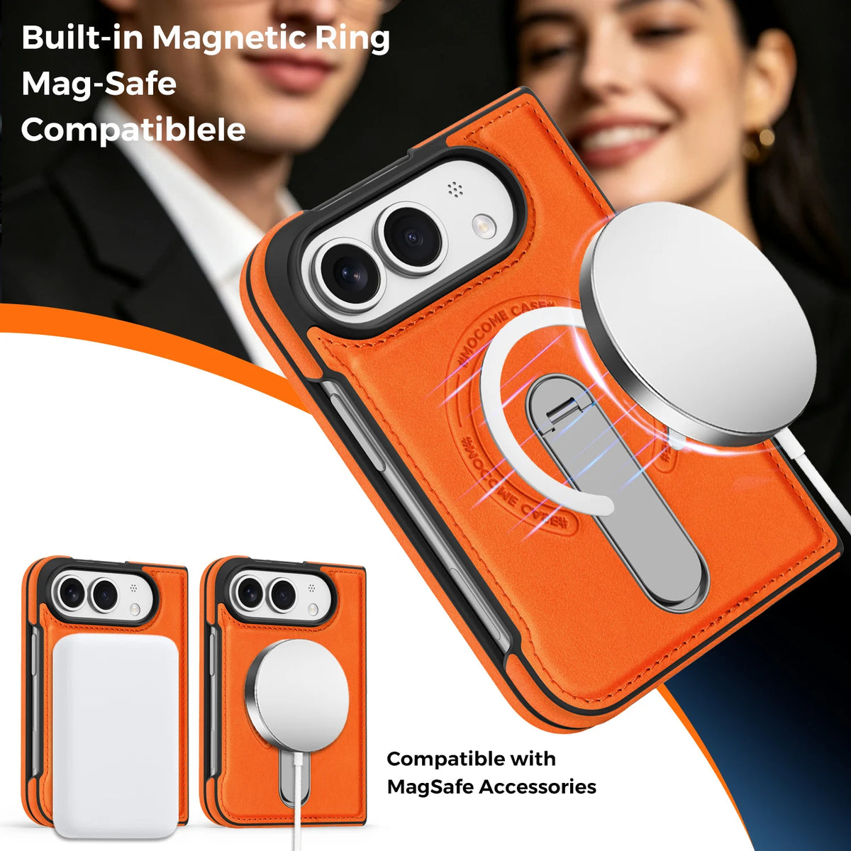Luxury Leather Magnetic Ring Stand Case for iPhone Ultra