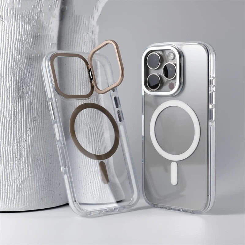 Transparent MagSafe Case with Stand for iPhone Series