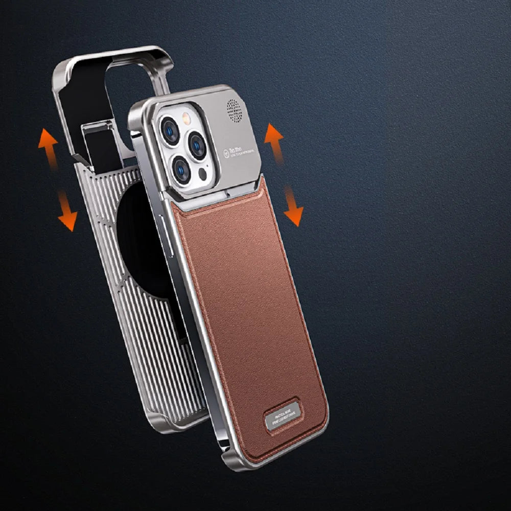 Magnetic Aluminum Leather Case For iPhone Series