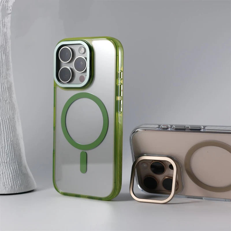 Transparent MagSafe Case with Stand for iPhone Series