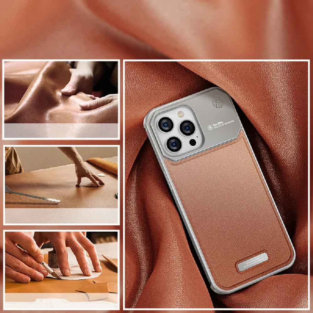 Magnetic Aluminum Leather Case For iPhone Series