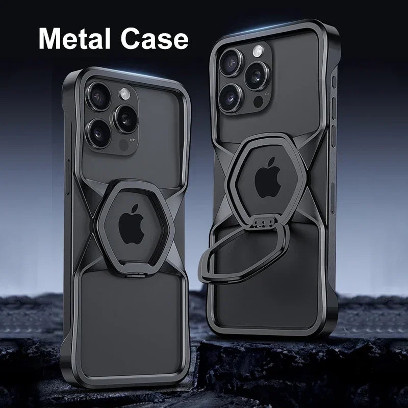 Aluminum Magnetic Case with Metal Stand For iPhone Series