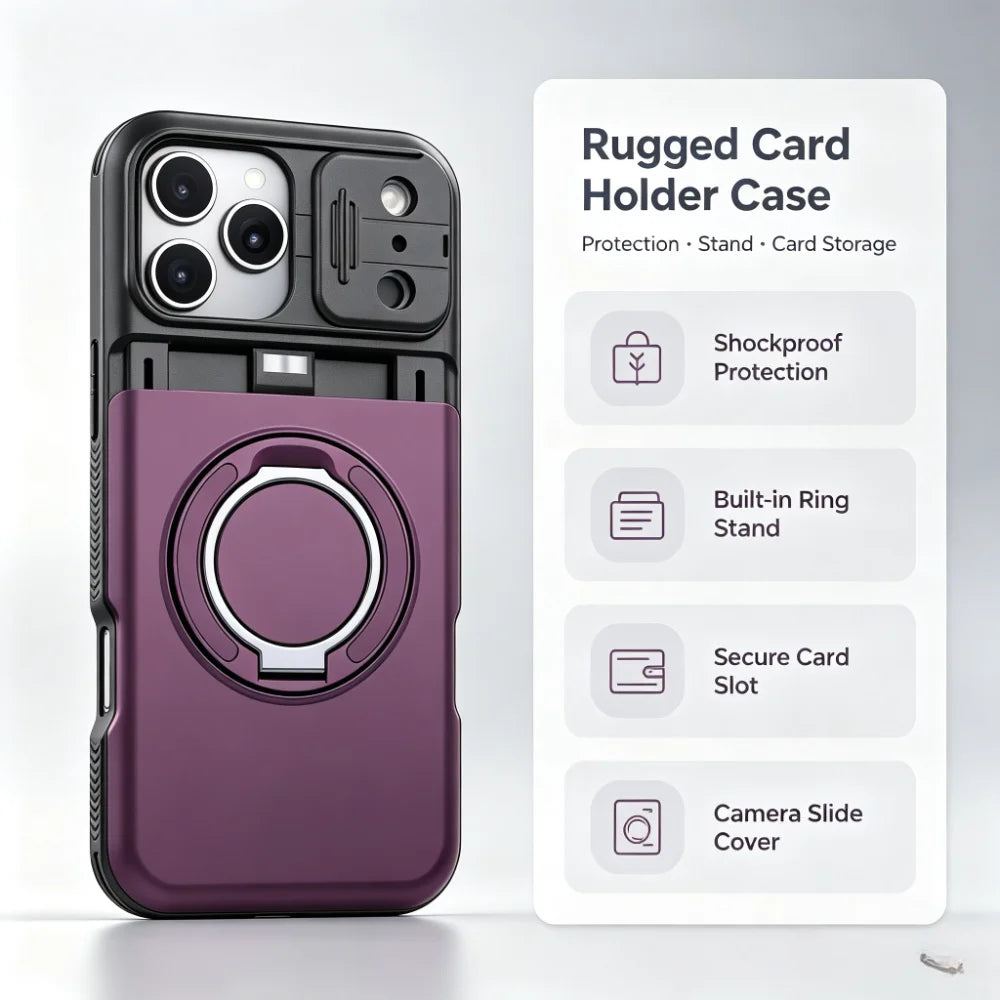 Rugged Card Holder Ring Stand Case for iPhone Series