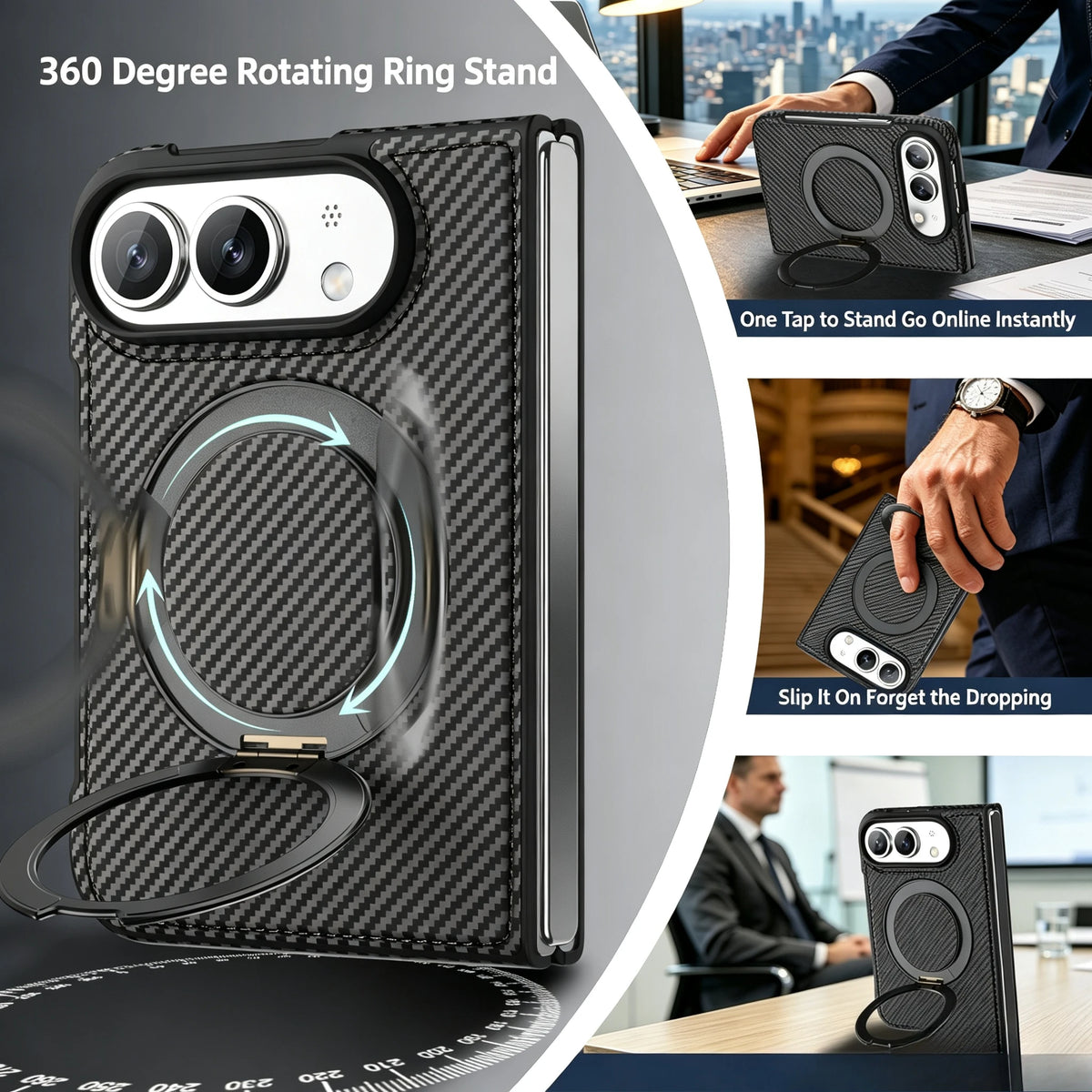 Carbon Fiber Magnetic Ring Stand Case for iPhone Ultra
