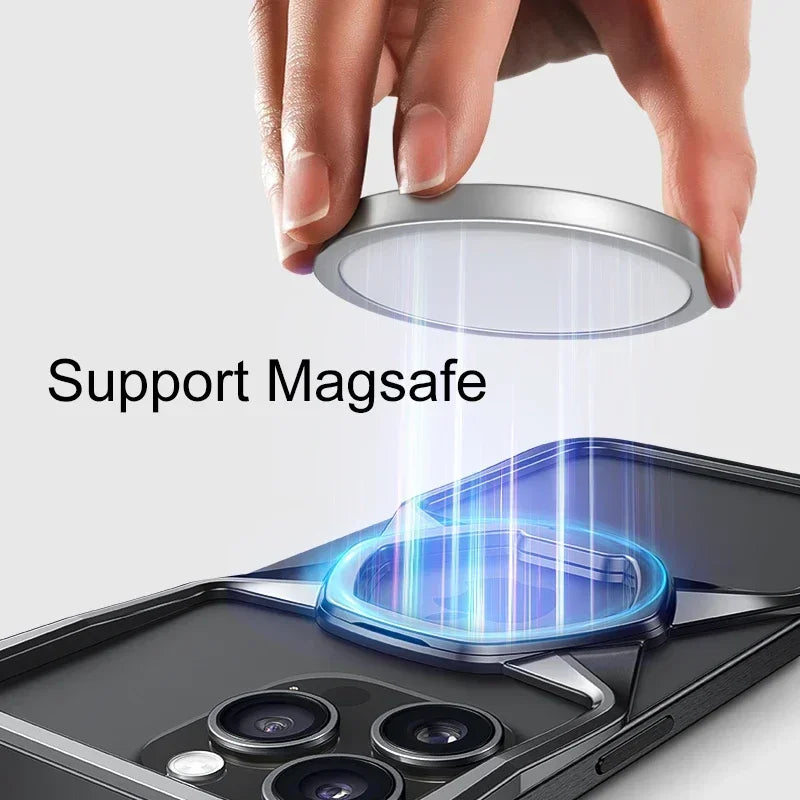 Aluminum Magnetic Case with Metal Stand For iPhone Series