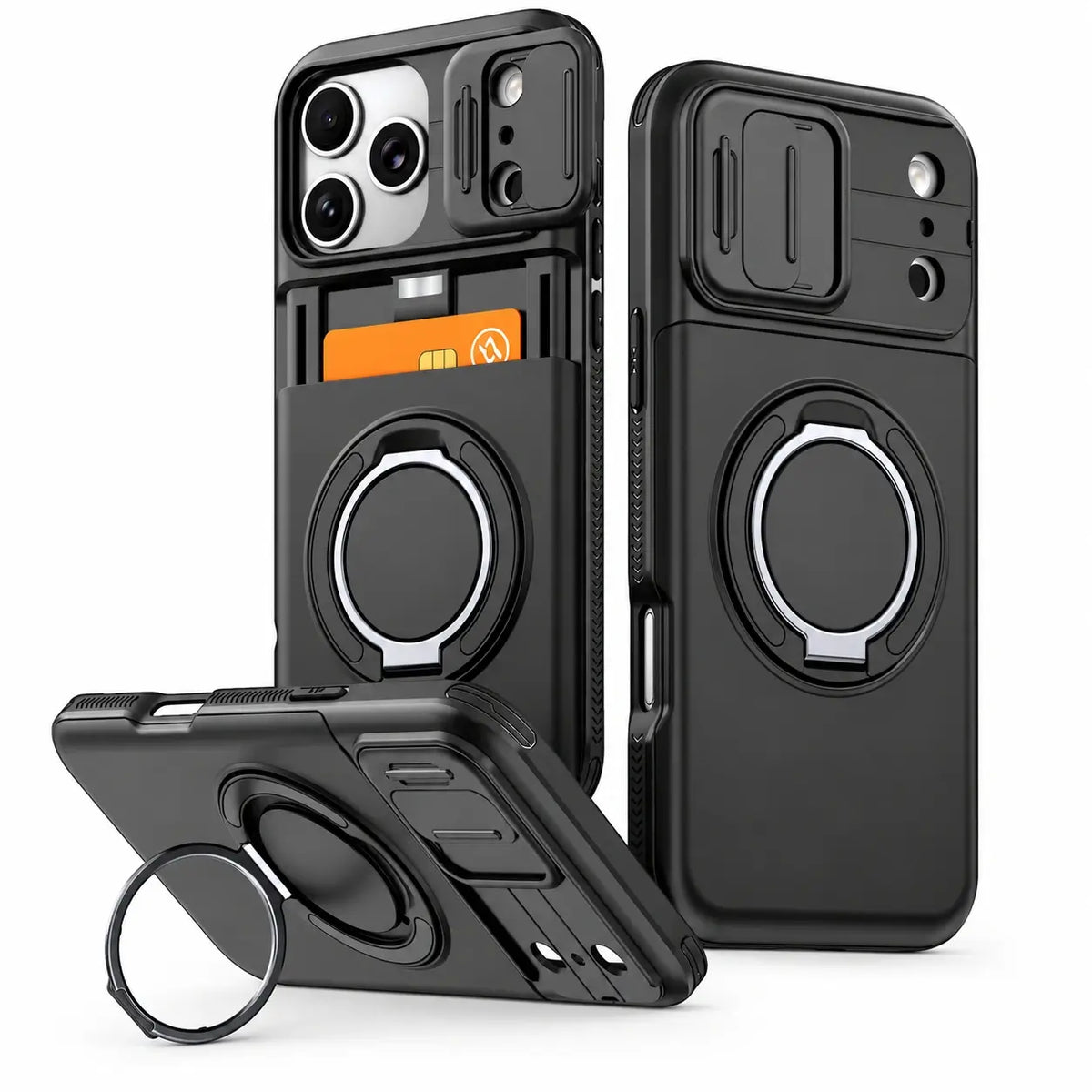 Rugged Card Holder Ring Stand Case for iPhone Series