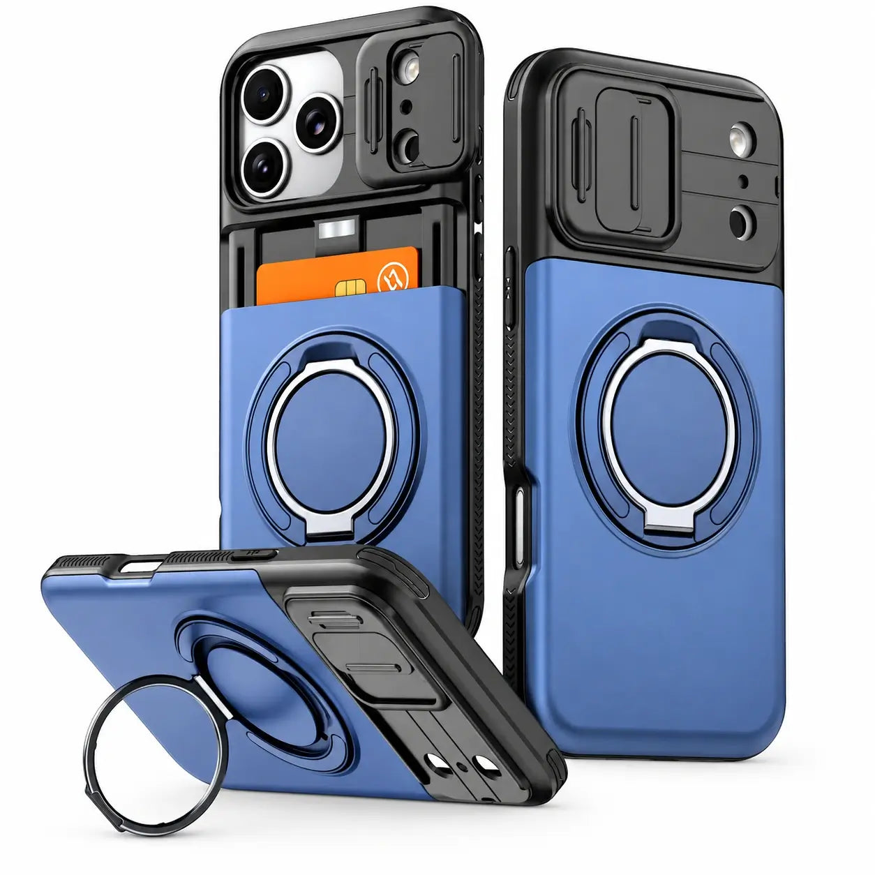 Rugged Card Holder Ring Stand Case for iPhone Series