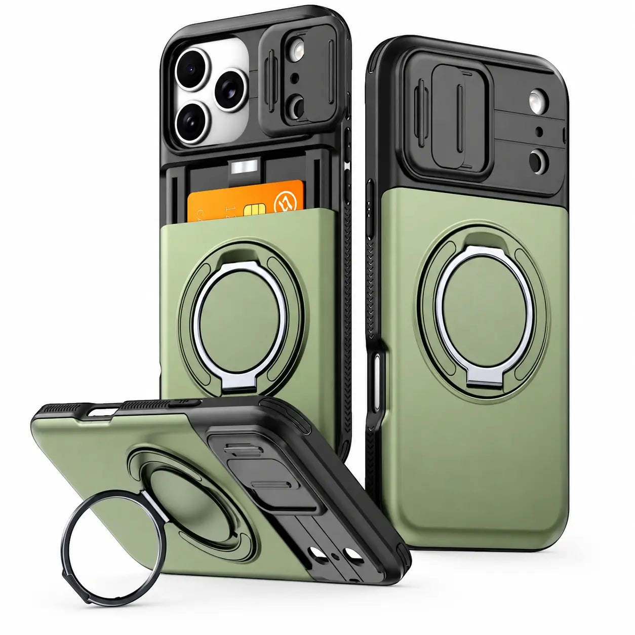 Rugged Card Holder Ring Stand Case for iPhone Series