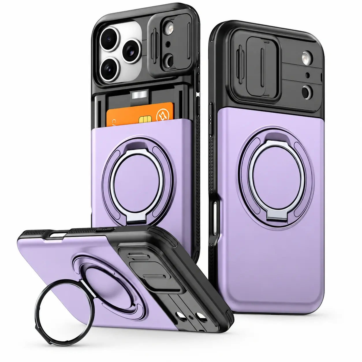 Rugged Card Holder Ring Stand Case for iPhone Series